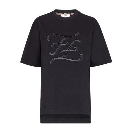 Fendi/芬迪 20春夏 女裝 服飾 黑色棉質(zhì)經(jīng)典LOGO圖案時尚百搭圓領(lǐng)女士短袖T恤