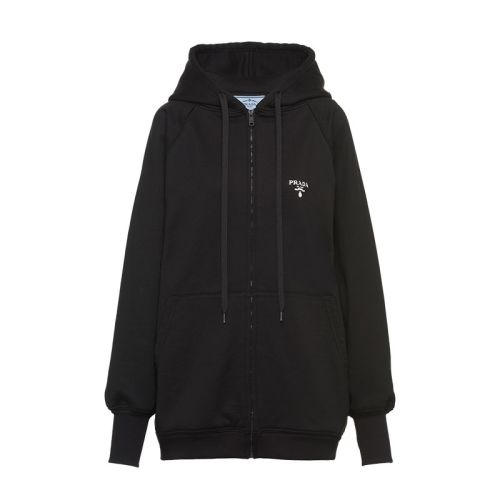 PRADA/普拉達(dá) 22年早春新款 女士黑色大廓形棉質(zhì)連帽衫衛(wèi)衣138572_1ZT7_F0967_S_202