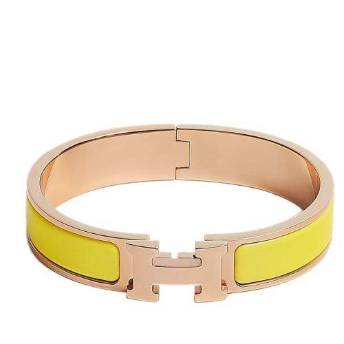 HERMES/愛馬仕 經(jīng)典款Clic H系列 網(wǎng)球黃琺瑯鍍玫瑰金飾面H標(biāo)識(shí)手鐲 H700001FO5S