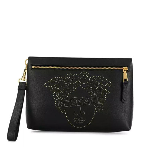 VERSACE/范思哲  女包女士黑色皮革時(shí)尚百搭鉚釘鑲嵌美杜莎頭像裝飾拉鏈?zhǔn)帜冒? $DL26609-DVMEL-DNOOH