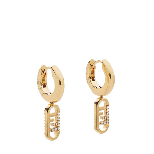 FENDI/芬迪  O’LOCK系列 金色金屬Fendi O'Lock圖案水晶吊墜耳環(huán)8AH327A44GF089U