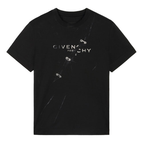 Givenchy/紀(jì)梵希女士黑色棉質(zhì)視覺陷阱效果T恤BW707Z3Z51-001