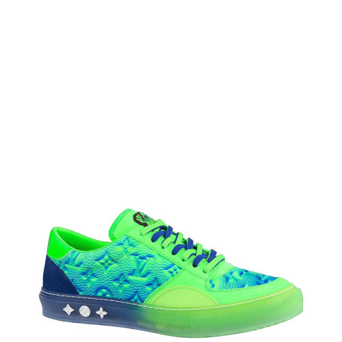 Louis Vuitton/路易威登 22年早春新款 LV OLLIE系列 男士綠色壓紋粒面小牛皮老花壓印布洛克運(yùn)動(dòng)鞋1A9UYI