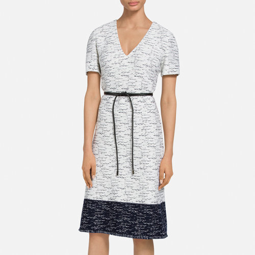 St.John/盛薔黑白拼接針織短袖女士連衣裙K1100M2