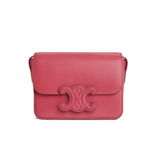 CELINE/賽琳 22新款TEEN TRIOMPHE七夕膠囊系列 女士口紅色小牛皮同色系凱旋扣翻蓋開合單肩斜挎包199233BF4.27LK