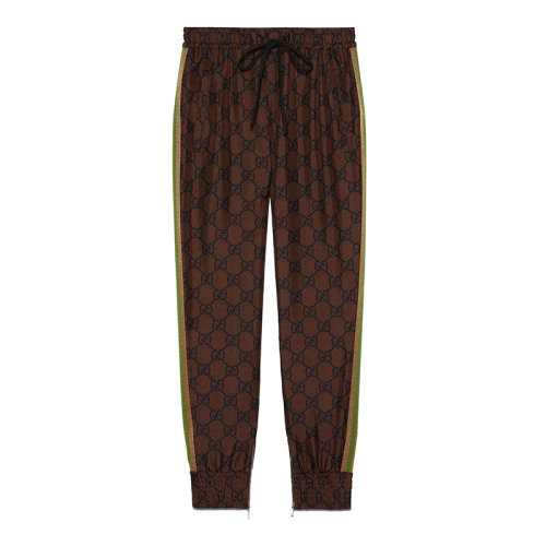 GUCCI/古馳  新款女士棕色GG Supreme印花真絲休閑褲 625005XJCL52138