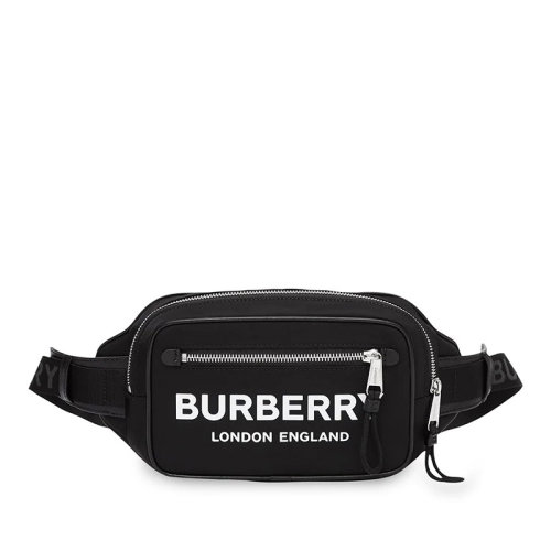 BURBERRY/博柏利巴寶莉男包 男士黑色尼龍字母印花LOGO腰包 80210891