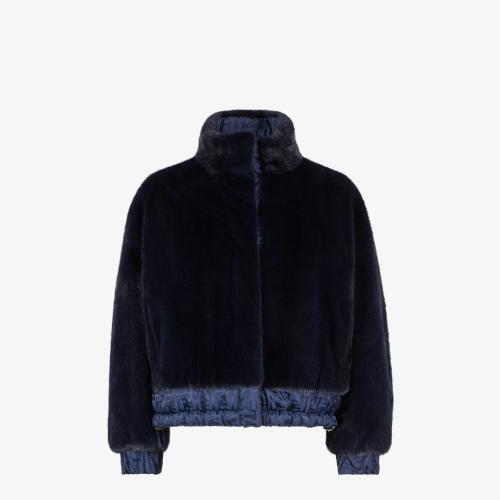  FENDI芬迪 22年秋冬 女士 夾克 藍色貂毛和尼龍夾克 FNE59LAJQ7F1FLH