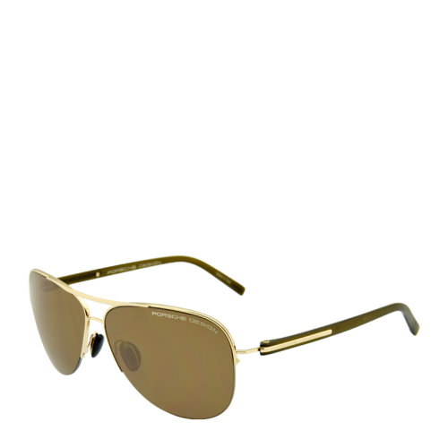 PORSCHE/保時(shí)捷 經(jīng)典 時(shí)尚 飛行員 蛤蟆鏡 男女款 太陽(yáng)鏡 金色鏡框 棕色鏡片 墨鏡 眼鏡 P8569 61mm PORSCHE 保時(shí)捷