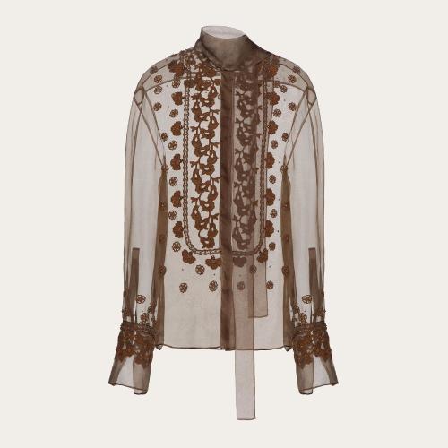  VALENTINO華倫天奴 22年秋冬 女士 長(zhǎng)袖襯衫 CHEMISIER BRODé EN ORGANZA XB0AB3G11C8514