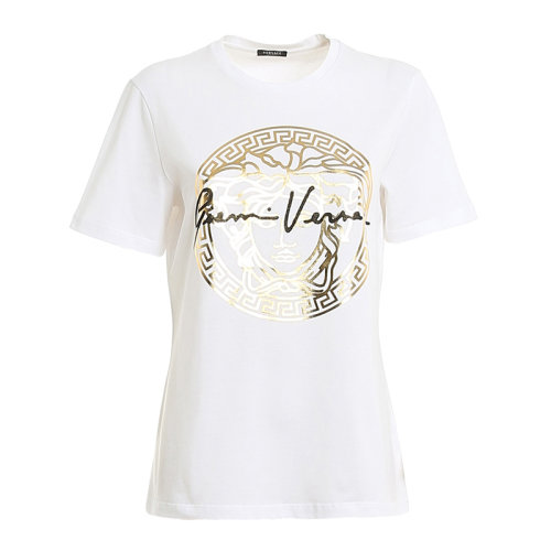 VERSACE 范思哲 女士 服裝  圓領(lǐng)美杜莎圓領(lǐng)圖案棉質(zhì)T恤 女士短袖T恤