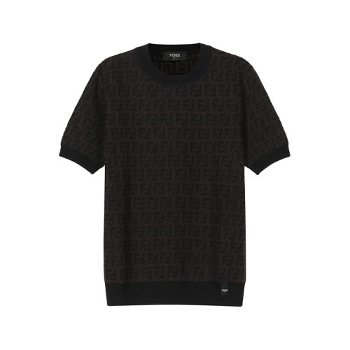 FENDI/芬迪 【22春夏新款】 男士綿羊毛/棉圓領(lǐng)短袖羊毛衫針織衫毛衣FF圖案 FZX050 AKFS