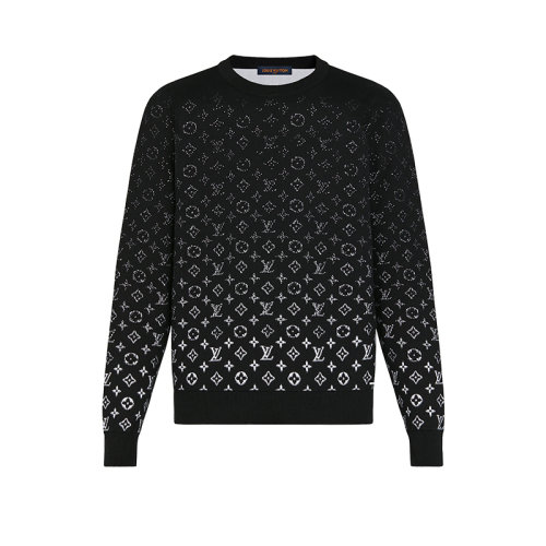 Louis Vuitton/路易威登 22年秋冬新款 LVSE MONOGRAM系列 男士黑白拼色純棉漸變老花圖案針織衫毛衣1A8FLZ