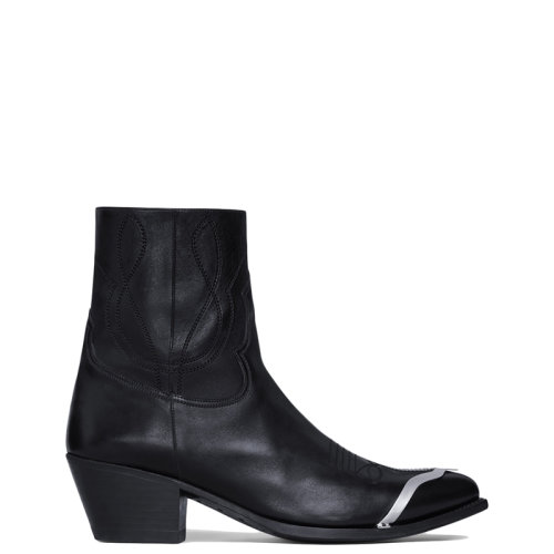 CELINE/賽琳 22年春夏新款 WESTERN系列 男士黑色牛皮革金屬鞋頭拉鏈短靴346203492C.38NO