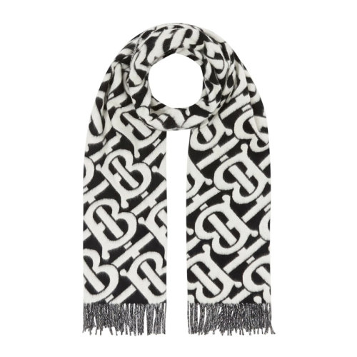 BURBERRY/博柏利 男女同款中性拼色羊絨經(jīng)典TB字母徽標(biāo)提花梭織兩端流蘇長方形披肩圍脖圍巾  8033988