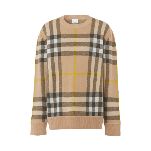 BURBERRY/博柏利 22年春夏新款 男士松露色純羊絨格紋提花針織衫毛衣80549201