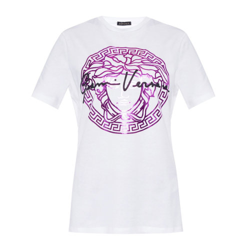 VERSACE 范思哲 女士 服裝  白色圓領美杜莎印花圖案棉質T恤 女士短袖T恤