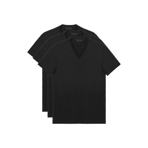 PRADA/普拉達(dá) 22年春夏新款 男士黑色純棉三角徽標(biāo)短袖T恤三件套UJM493_ILK_F0002_S_181