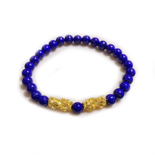 GJY/古金玥  天然青金石搭配3D硬足金貔貅手鏈 兩款可選