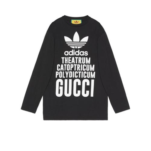  GUCCI古馳 22年秋冬 女士 adidas x Gucci聯(lián)名系列長款棉質(zhì)T恤 721393 XJEXL 1152