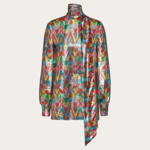  VALENTINO華倫天奴 22年秋冬 女士 長(zhǎng)袖襯衫 TOP EN GEORGETTE ET LUREX XB3AE63970PM12