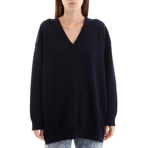 Balenciaga/巴黎世家 女裝 服裝 藍(lán)色羊毛logo標(biāo)識V領(lǐng)長袖 女士毛衣