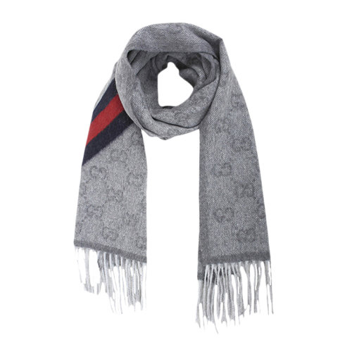 GUCCI/古馳 男女同款中性拼色羊毛經(jīng)典雙G字母徽標(biāo)提花紅綠條紋裝飾末端流蘇飾邊披肩圍脖圍巾 570603-3G200 多色可選
