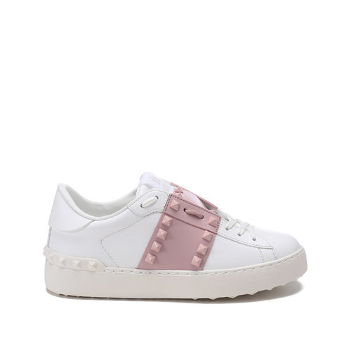 Valentino/華倫天奴【22春夏新款】女士牛皮Rockstud Untitled鉚釘裝飾系帶休閑運動鞋板鞋小白鞋 XW2S0A01 LTU