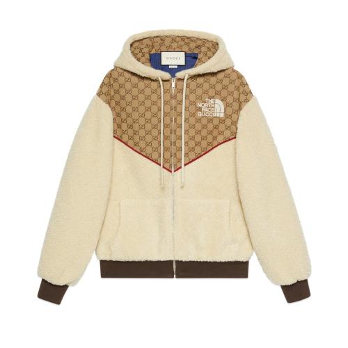  GUCCI古馳 22年秋冬 女士 The North Face x Gucci聯(lián)名系列GG帆布環(huán)保毛羊皮夾克 644582 XJC3T