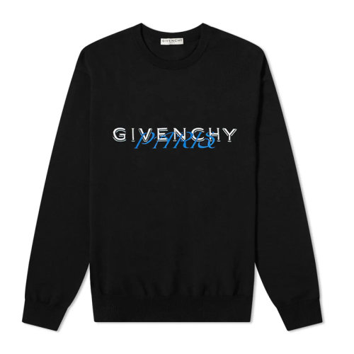 Givenchy/紀(jì)梵希 男士黑色棉質(zhì)經(jīng)典字母徽標(biāo)印花裝飾圓領(lǐng)長袖上衣衛(wèi)衣套頭衫運(yùn)動(dòng)衫 BMJ06V30AF-001