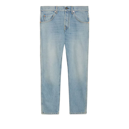 GUCCI/古馳 22年春夏新款 男士藍(lán)色純棉漂白丹寧面料錐形牛仔褲681289XDBQ54447