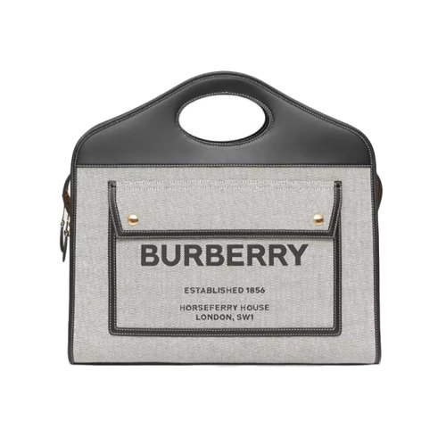 BURBERRY/博柏利 拋光金屬配件 帆布和兩色調(diào)皮革 中號手提包80367851