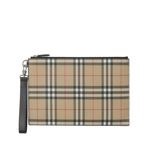 BURBERRY/博柏利  男士典藏米色Vintage格紋環(huán)保帆布拉鏈手拿包80495881