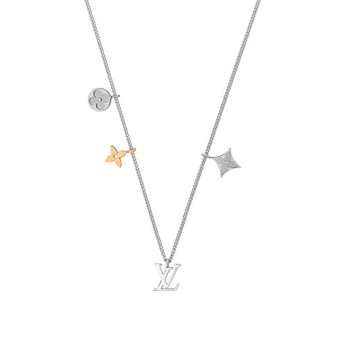 Louis Vuitton/路易威登 經(jīng)典款I(lǐng)nstinct系列 銀色金屬飾徽標(biāo)元素花卉吊墜項(xiàng)鏈M00521