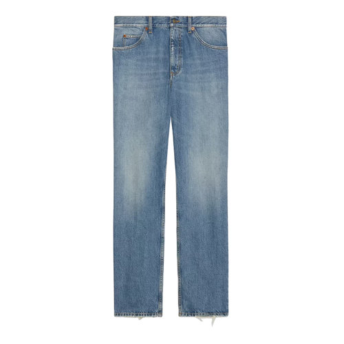 GUCCI/古馳 22年春夏新款 男士藍(lán)色漂白丹寧面料直筒牛仔褲675701XDBQ44447