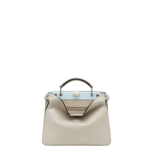 FENDI/芬迪 22春夏新款Peekabo系列 男士迷你ISeeU淺棕灰小牛皮藍(lán)色內(nèi)里可拆卸雙F老花內(nèi)袋手工縫制托特包手提包單肩包7VA530AFC3F1GLS