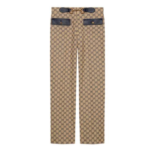  GUCCI古馳 22年秋冬 女士 飾馬銜扣GG帆布長褲 681507 Z8AWK 9120
