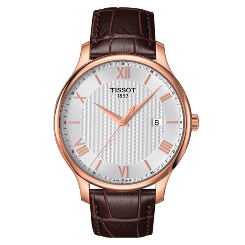 TISSOT/天梭  俊雅系列18K金玫瑰金PVD表殼棕色皮革表帶男士石英腕表 42毫米