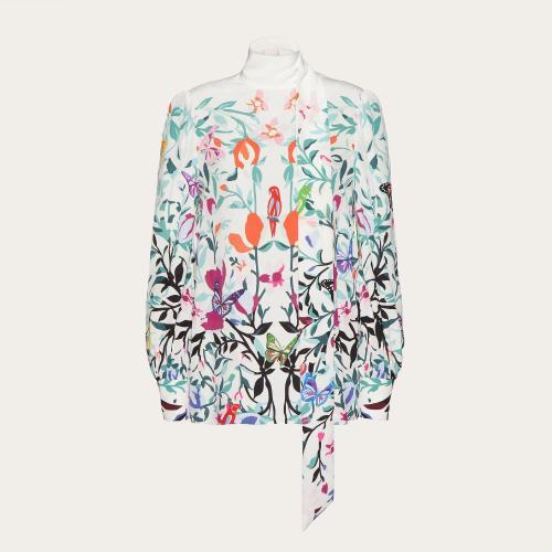  VALENTINO華倫天奴 22年秋冬 女士 長(zhǎng)袖襯衫 TOP EN CREPE DE CHINE a IMPRIMé VALENTINO FLE