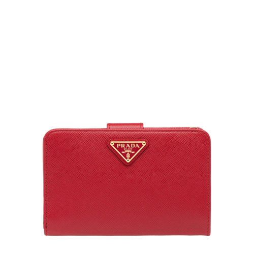 PRADA/普拉達(dá) 22春夏新款 女士亮紅色皮革三角金標(biāo)按扣拉鏈錢包1ML225_QHH_F068Z