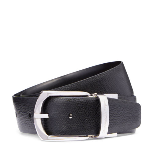 Ermenegildo Zegna 黑色壓花小牛皮/黑色光滑小牛皮雙面腰帶 男士腰帶/皮帶 946C-BSAPDH-NER