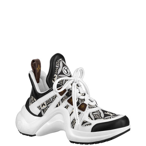 Louis Vuitton/路易威登 22年早春新款 LV ARCHLIGHT系列 女士白色/灰色提花面料老花印花運動鞋1A9FO1