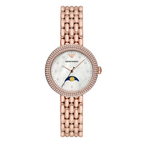 Emporio Armani/安普里奧阿瑪尼  玫瑰金表帶歐美表 月相腕表 簡(jiǎn)約內(nèi)斂石英女士腕表 生日禮物送女友 AR11462