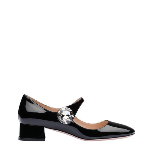 MiuMiu/繆繆 黑色 女士仿水晶裝飾漆皮瑪麗珍中跟鞋 5I654C_JHR_F0002_F_035