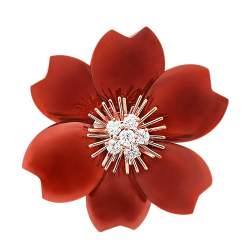 Van Cleef & Arpels/梵克雅寶 經(jīng)典Rose de No?l系列 18k金玫瑰金紅玉鑲嵌鉆石中號玫瑰胸針VCARO9B600
