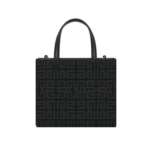 Givenchy/紀梵希 22新款 Cabas G系列 女士迷你黑色刺繡帆布同色系字母標志拆卸肩帶皮革手柄金色飾面單肩斜挎手提包BB50N0B1ME-001