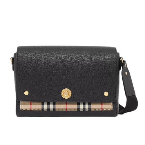 BURBERRY/博柏利 2020新款 女士Vintage格紋拼黑色皮革Note斜背包單肩包80211101