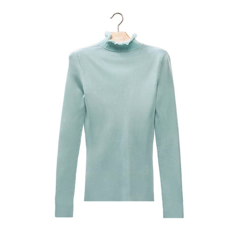 HERMES/愛馬仕 22年秋冬新款 女士淺藍(lán)色真絲混紡飾荷葉邊領(lǐng)長袖套頭衫毛衣H2H2653DM0Z34