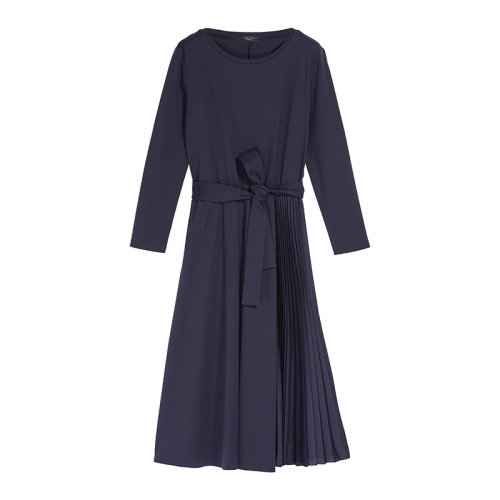 MaxMara/麥絲瑪拉 22年早春新款 CIPRO系列 女士藍色萊賽爾纖維混紡飄逸中長連衣裙5621022706002