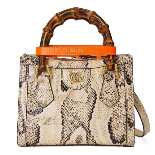  GUCCI古馳 22年秋冬 女士 Gucci Diana竹節(jié)迷你蟒蛇皮托特包 655661 LU3ZT 9561